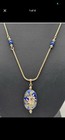 Vintage Avon Necklace Blue Cloisonn   Spinner Pendant Gold Tone Signed 17   