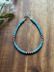 Sterling Silver Blue Turquoise Pearls Anklet Bead Bracelet 8 Inch