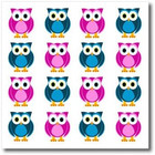 Ht_6080_3 Blue And Pink Owls Print Iron On Heat Transfer  10 By 10-inch