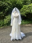 Vintage Lace Bohemian Bridal Gown Dress Size Medium Train Ornate Lace 1960s 70s