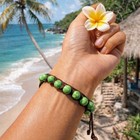 Bali Green Beaded Bracelet Adjustable Boho Handmade Cord Bracelet