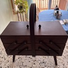 Vintage Accordion Style 3 Level Mid-century Wooden Sewing Box  16 5      folded  213