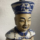 Vintage Chinese Emperor Figurine Blue And White Porcelain Pottery Statue
