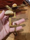 Antique Victorian Solid Brass Sewing Song Bird Clamp Velvet Pin Cushion Works