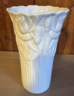 Vintage Ribbed White Porcelain Vase With Raised Roses euc