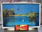 Vintage 1950s Budweiser Beer Lighted Sign With Duck Hunter Hunting Blind