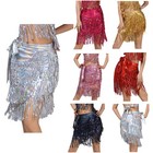 Womens Dancewear Fringe Skirt Costume Hip Scarf Swing Belly Sequined Tying Side