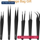 6pcs Precision Tweezers Set  Esd Tweezer Set  Stainless Steel   Storage Bag  Rub