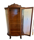Antique China Cabinet Display Four Shelves Curved Glass Locking Door Claw Feet