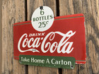 Vintage Drink Coca-cola 6 Bottles 25c Soda Pop Coke Porcelain Gas Oil Ad Sign