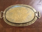 Antique Imperial Russian Hand Hammered Oval Brass Tray With Handles