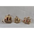 Vintage Lot Of 3 Spanish Galleon Sailing Boat Ship Damascene Brooch Pin Nautical