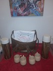 6pc Vintage Thermos Picnic Set 2 Metal Thermos Carry Case - Wood Camoflauge