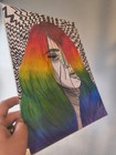Ooak Original Colored Pencil Drawing  shed  Rainbow Hair Wall Art Poster 9x12 