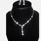 Elegant Rhinestone Necklace   Drop Earrings Silver Crystal Zirconia 3pc Set Omg 