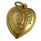 Vintage Charm Good Luck Horse Shoe Puffy Brass Heart Metal Dainty Pendant