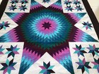 Queen  Size Machine Pieced Star Patchwork Quilt Top  165a Made In Usa