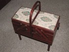 Vintage Mcm Wooden Accordion 3-tier Sewing Craft Box Chest W  Contents