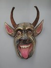 Vintage Mexican Hand Carved   Painted Wood Horned Devil Mask Diablo Folk Art