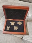 Vintage Harley Davidson Traditional Logo Pin Set  4 Pins  With Wooden Case  Rare