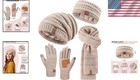 Luxurious Oatmeal Winter Beanie  Touchscreen Gloves   Scarf Set     Cozy 4-piece