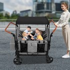 4 Seats Stroller Wagon Premium Quad Stroller Wagon For 4 Kids With Canopy 66lbs