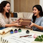 Calligraphy Pen Set     Includes Wooden Dip Pen  Antique Brass Holder  11 Ni