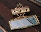 Vintage Stratton Lipstick And Mirror Case In Gold Tone With A Blue Enamel Lid
