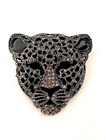Leopard Head Black Clear Rhinestone Crystal Cat Brooch Pin B81