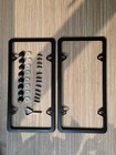  Black Stainless Steel Metal License Plate Frame Tag Cover With Screw Caps 2pcs