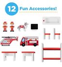Kids 3-story Pretend Wooden Fire Station Play Set Toy  W  Vehicles  Accessories