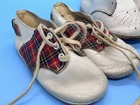 2 Pair Vintage Baby Shoes - White plaid And White Leather - Size 2 - 1950s