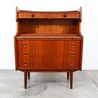 Mid Century Danish Modern Secretary Desk Teak Sliding Denmark 5 Drawers Handles