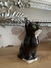 Vintage Winstanley Pottery Cat Size 1 Black   White Tuxedo Glass Eyes Signed