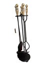 Vintage Brass   Iron Fireplace Tool Set 29 tall 5 Piece Hearth Tools W  Stand