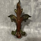 Antique Finial Pair Curtain Rod fence Caps Cast Iron 7 5    Fleur Leaf Green   Red