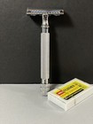 3 Piece Safety Razor   10 Feather Double Edge Blades Classic Shaving Vintage