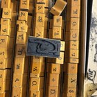 Antique Vintage Rubber Printing Stamp Set Wooden Blocks Dry Ink Pad   Bottle