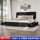 Full Queen King Size Bed Frame linen Upholstered Platform Bed W 4 Storage Drawer