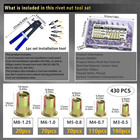 Pressure Rivet Nut Tool Kit 430pcs Metric Combination Metal Rivet Nut Set Tools
