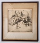 Antique Etching    flemish Roofs    By J  Paul Verrees Pencil Signed By Artist