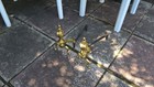 Set Of Vintage Shiny Brass And Iron Fireplace Andirons Colonial Style