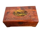 Vintage Carved Wood Box With Mountain Coast Scene Jewelry Trinket Box