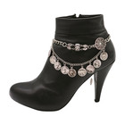 Women Silver Metal Boot Chain Bracelet Shoe Anklet Ethnic Coin Wave Flower Charm