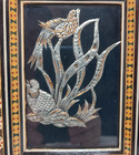 Vintage Tabletop Handmade Khatam Inlaid Wood Marquetry Frame Copper Birds Art