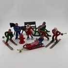 Vintage Barclay Manoil Cast Metal Winter Village Figures Lot Skiers Sleds Bench