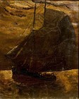 Antique 19th C tonalist Seascape Oil Painting     Sailboat At Dusk  Signed Hfa