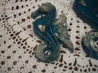 Vintage Set 3 Sea Horse Mcm Lucite Wall Plaque Abalone Usa Turquoise
