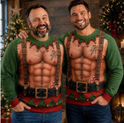 Funny Christmas Elf 3d Fake Muscle Sweatshirt  Ugly Xmas Holiday Sweater