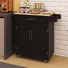 Kitchen Island Rolling Trolley Cart Storage Cabinet With Adjustable Shelf Black